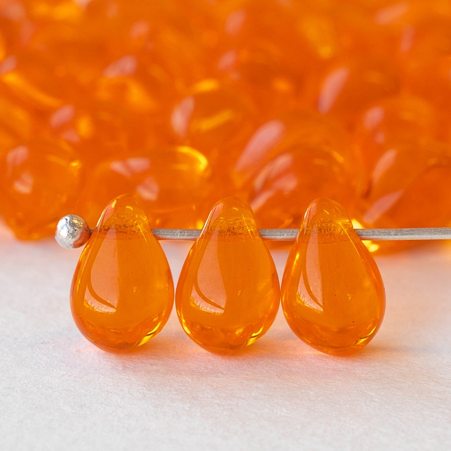 6x9mm Glass Teardrop Beads - Orange Hyacinth - 50 Beads