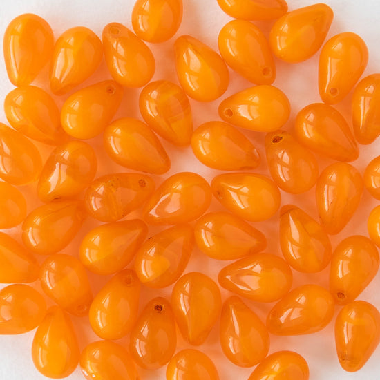 6x9mm Glass Teardrop Beads - Orange - 40 Beads