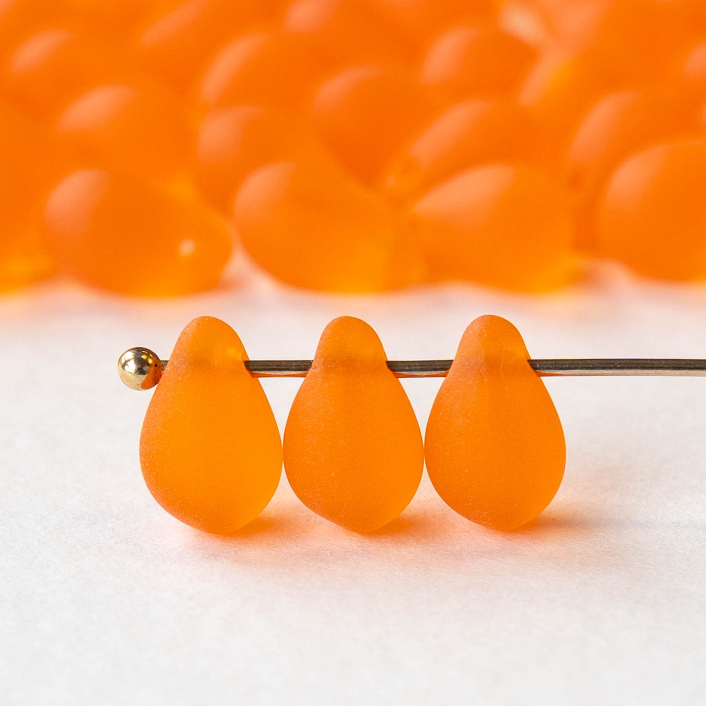 6x9mm Glass Teardrop Beads - Matte Orange - 30 Beads