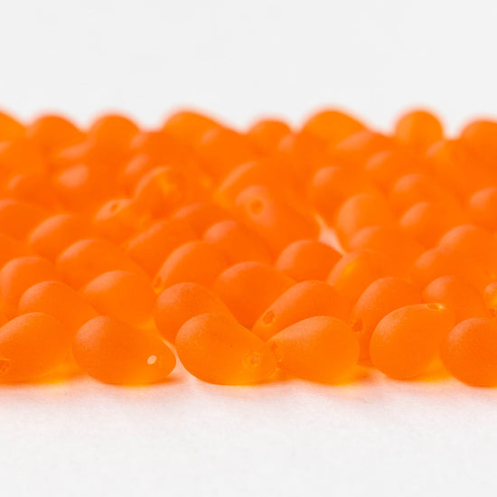 6x9mm Glass Teardrop Beads - Matte Orange - 30 Beads