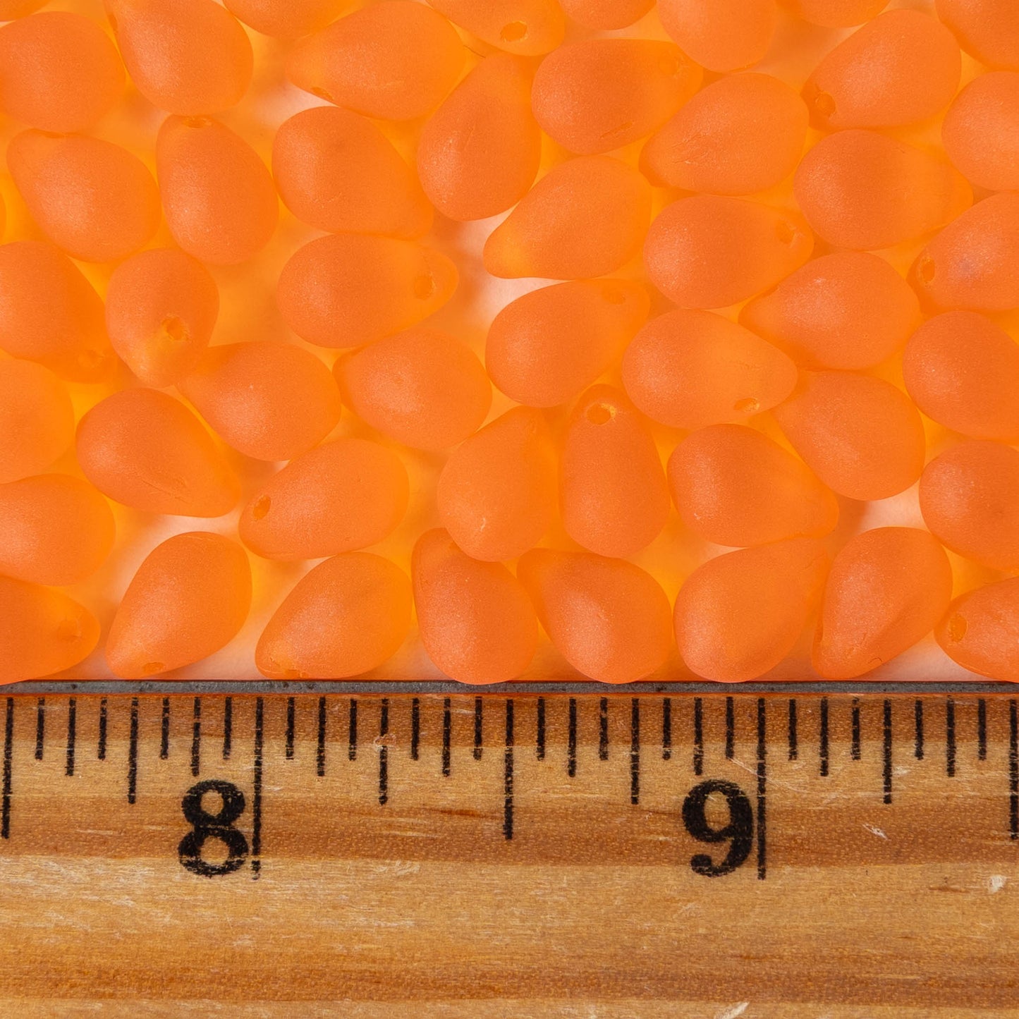 6x9mm Glass Teardrop Beads - Matte Orange - 30 Beads