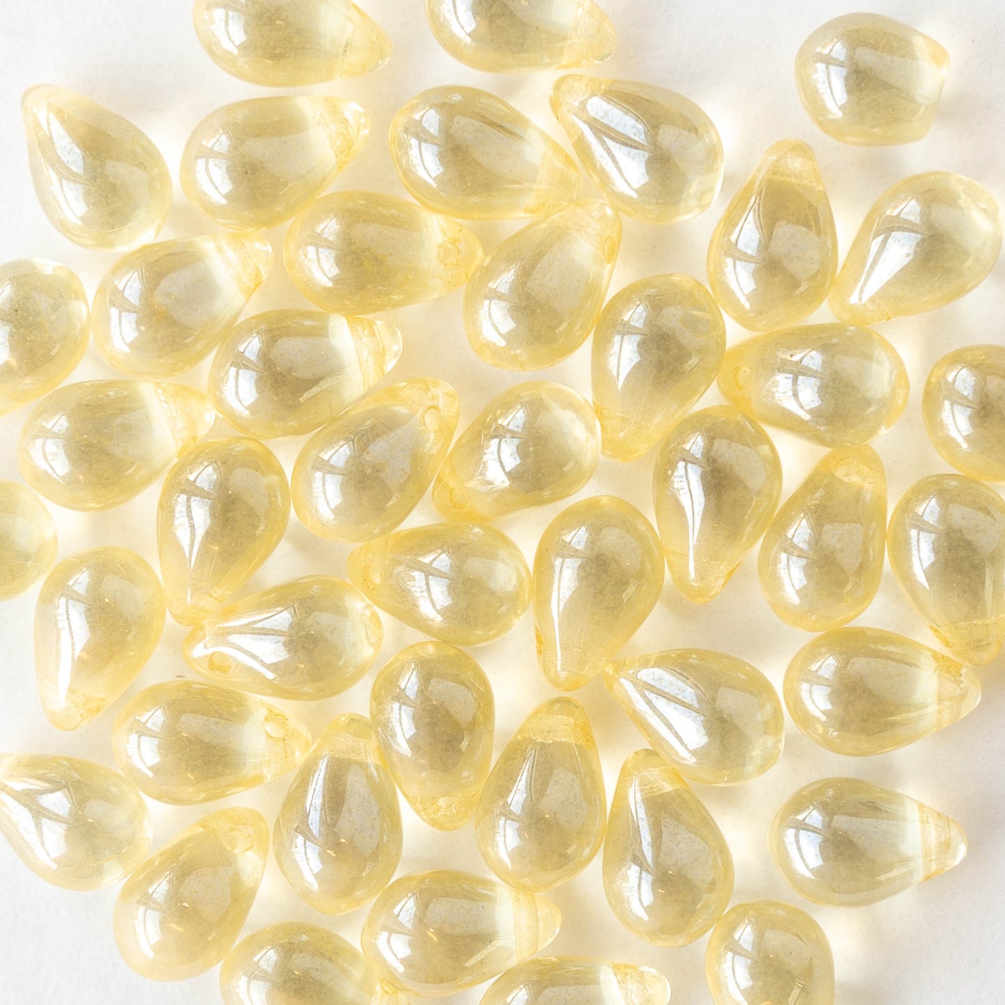 6x9mm Glass Teardrop - Transparent Pale Yellow Luster - 30 Beads