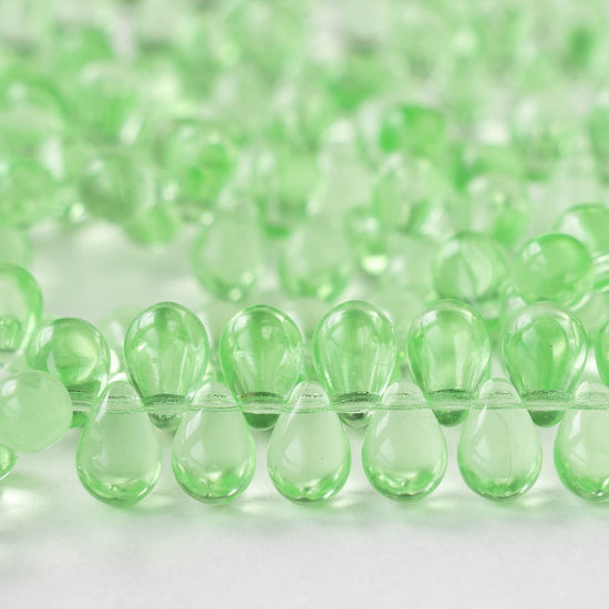 6x9mm Glass Teardrop Beads - Peridot - 30 Beads