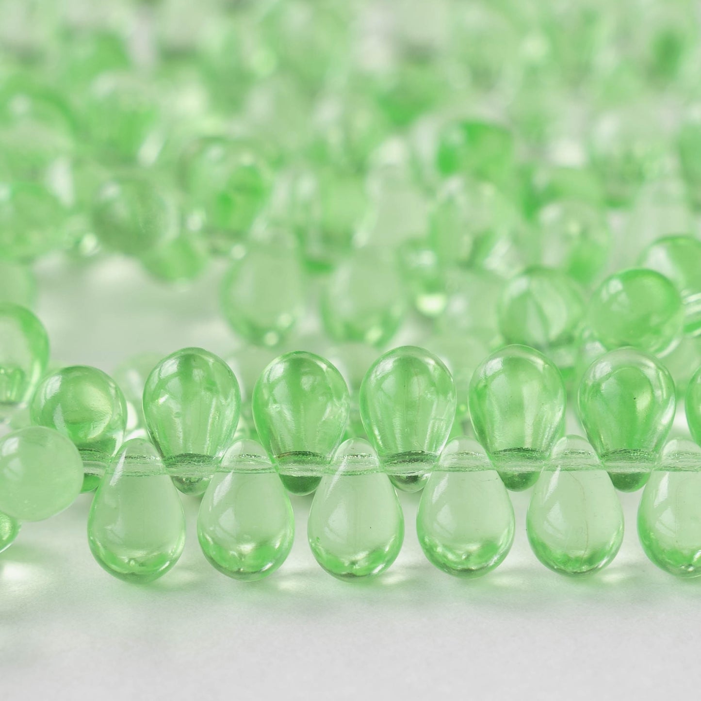 6x9mm Glass Teardrop Beads - Peridot Green - 30 Beads