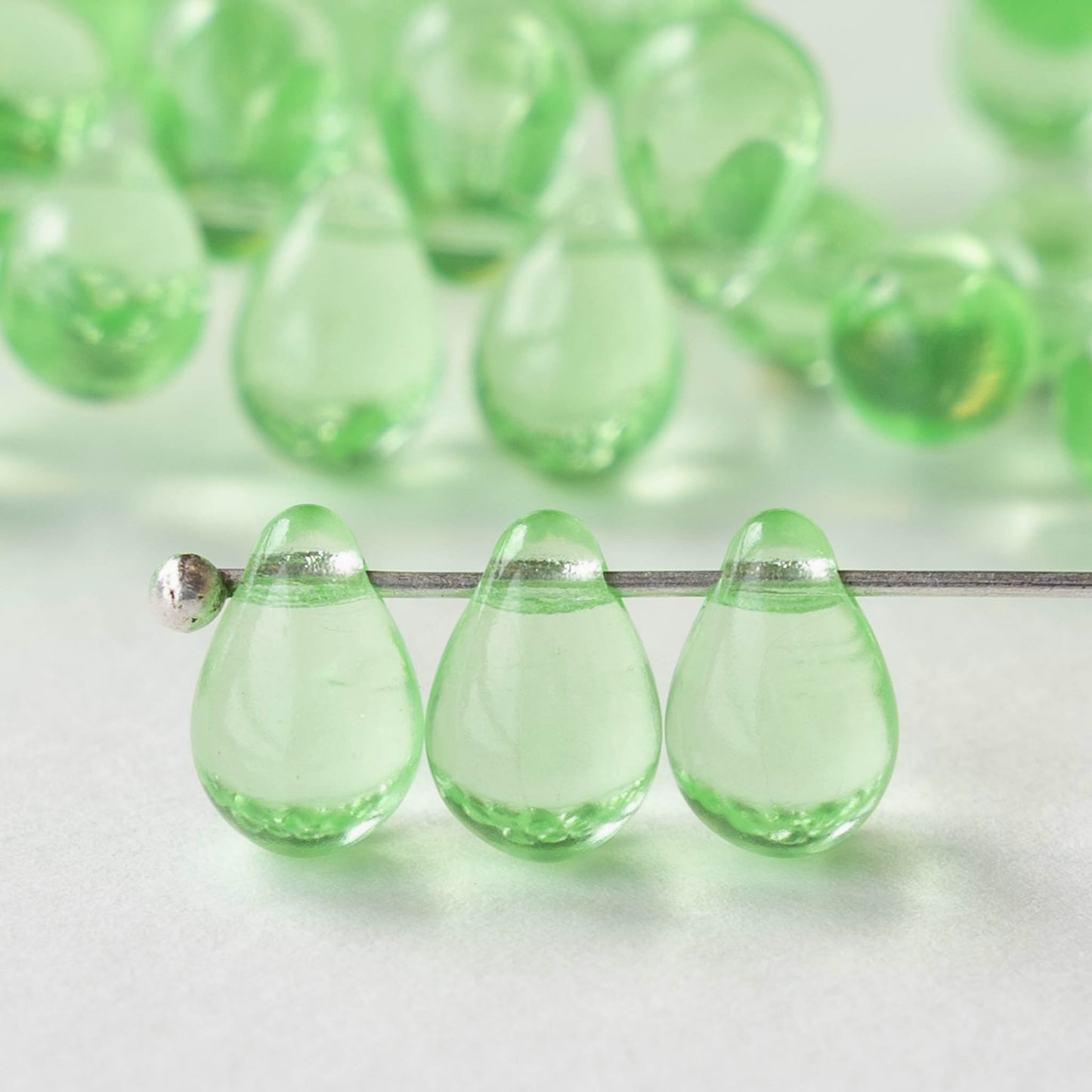 6x9mm Glass Teardrop Beads - Peridot Green - 30 Beads
