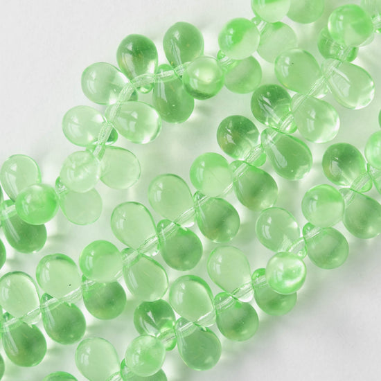 6x9mm Glass Teardrop Beads - Peridot Green - 30 Beads