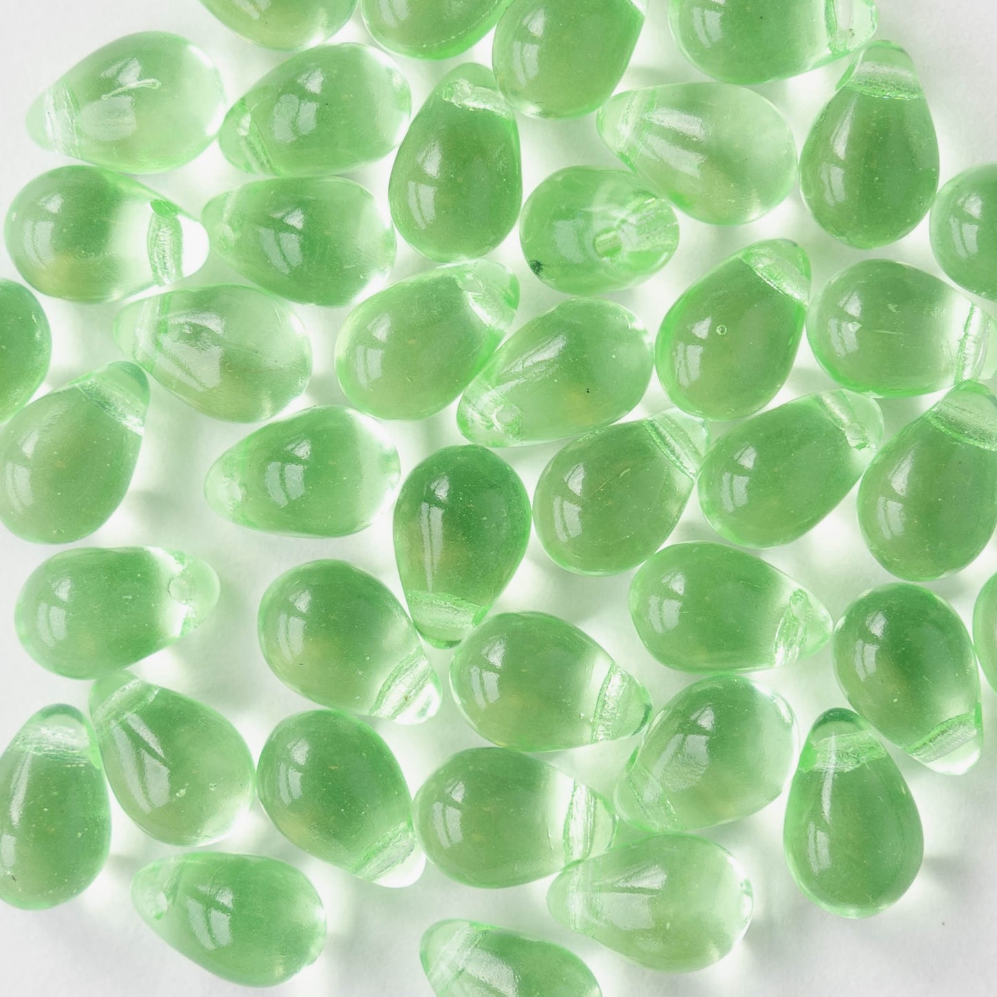 6x9mm Glass Teardrop Beads - Peridot Green - 30 Beads