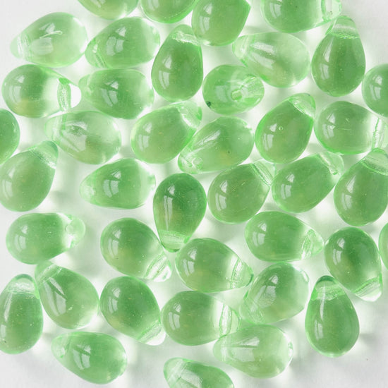 6x9mm Glass Teardrop Beads - Peridot Green - 30 Beads