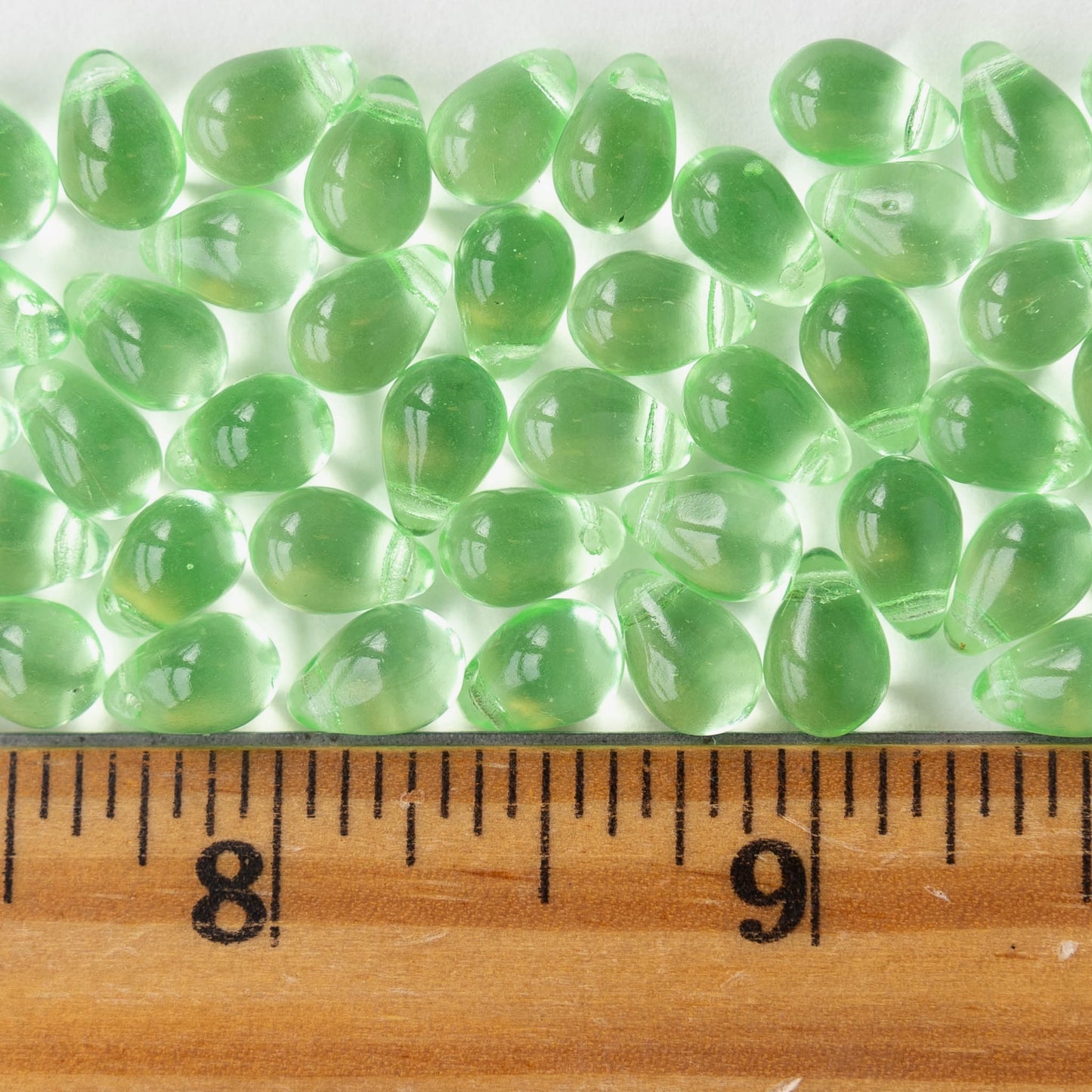 6x9mm Glass Teardrop Beads - Peridot Green - 30 Beads