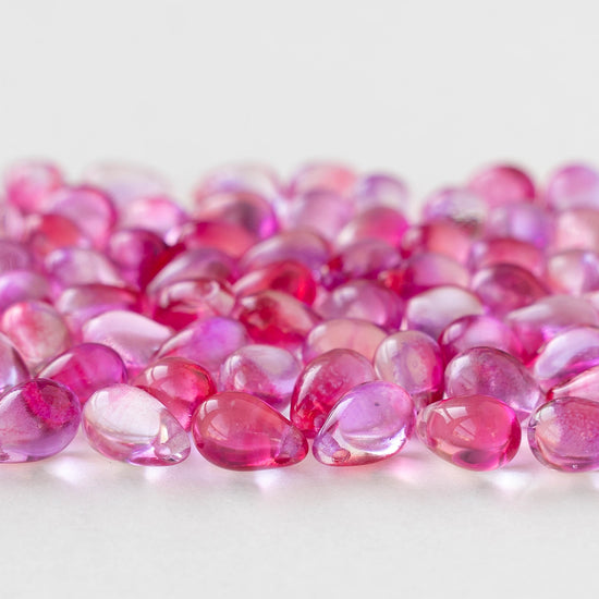 6x9mm Glass Teardrop Beads - Pink Crystal Mix - 30 Beads