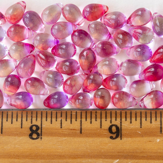 6x9mm Glass Teardrop Beads - Pink Crystal Mix - 30 Beads