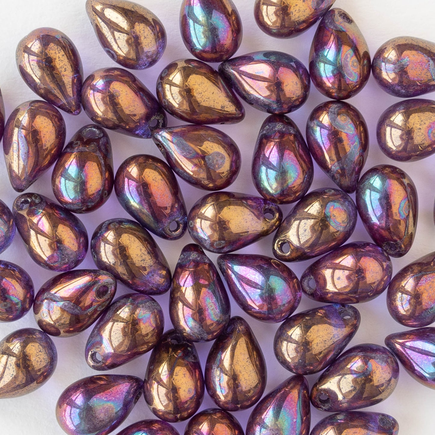 6x9mm Glass Teardrop Beads - Purple Bronze AB - 20 Beads