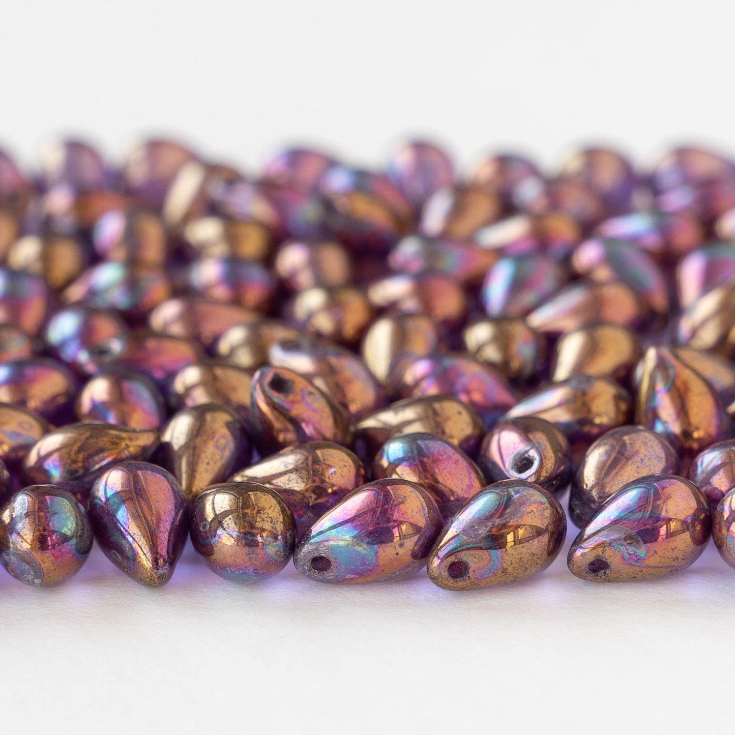 6x9mm Glass Teardrop Beads - Purple Bronze AB - 20 Beads
