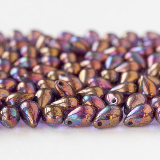 6x9mm Glass Teardrop Beads - Purple Bronze AB - 20 Beads