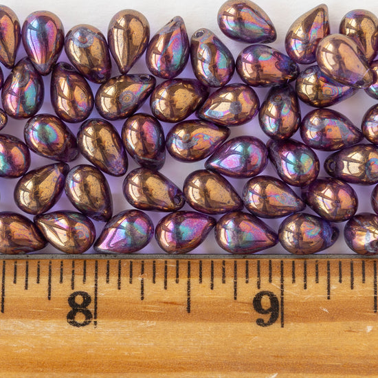 6x9mm Glass Teardrop Beads - Purple Bronze AB - 20 Beads