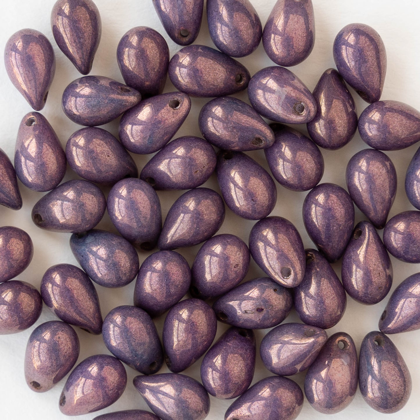 6x9mm Glass Teardrop Beads - Purple Bronze Luster - 40 Beads