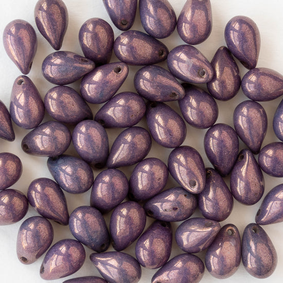 6x9mm Glass Teardrop Beads - Purple Bronze Luster - 40 Beads