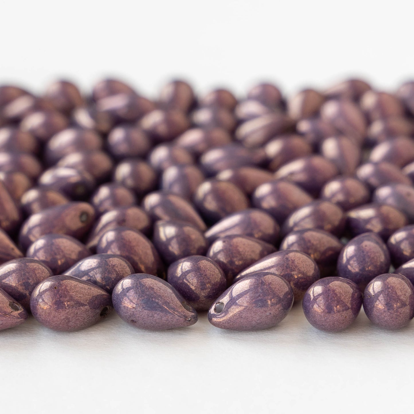 6x9mm Glass Teardrop Beads - Purple Bronze Luster - 40 Beads