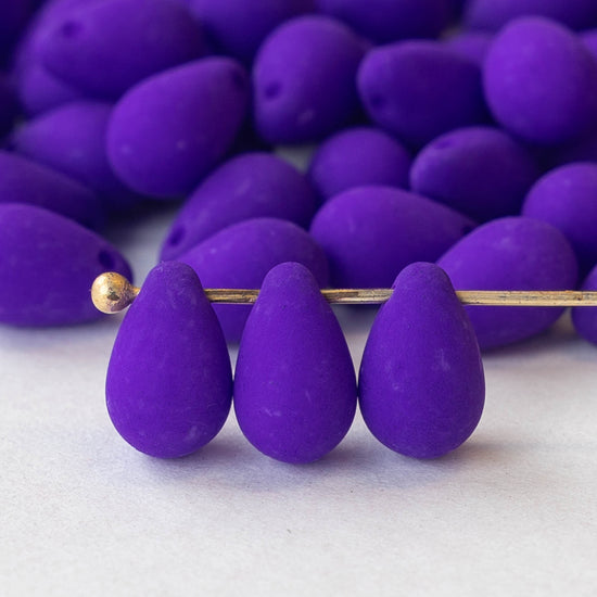 6x9mm Glass Teardrop Beads - Bright Opaque Purple - 50 Beads