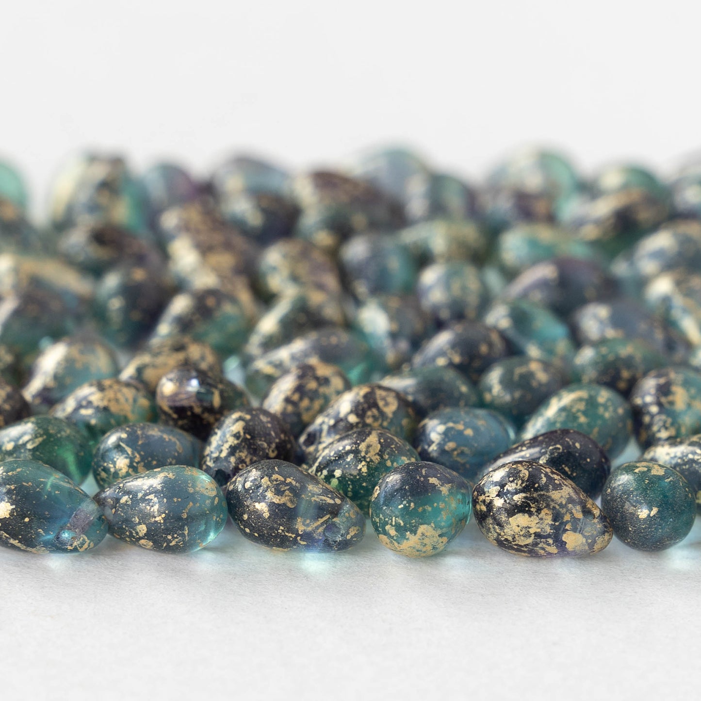 6x9mm Glass Teardrop Beads - Transparent Purple Seafoam with Gold Dust - 30 Beads