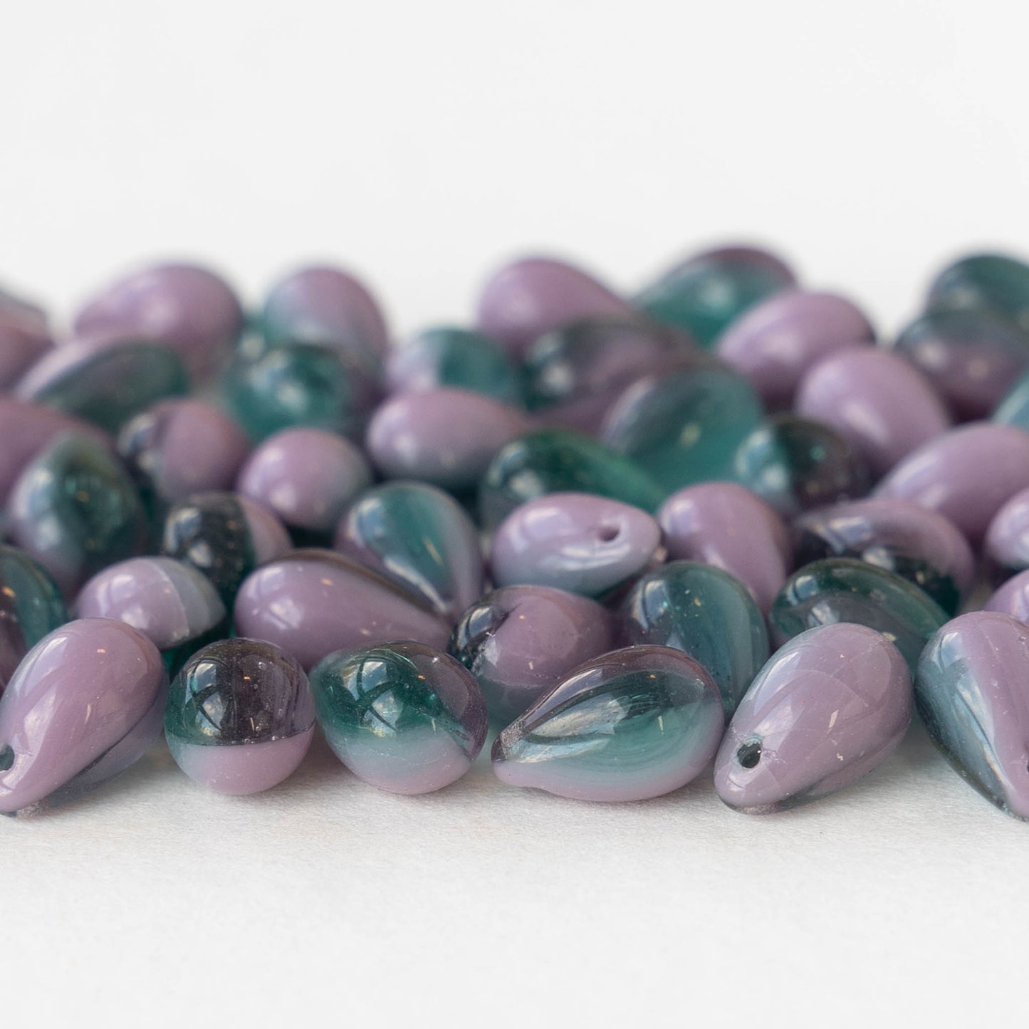 6x9mm Glass Teardrop Beads - Purple and Teal Mix - 60 Beads