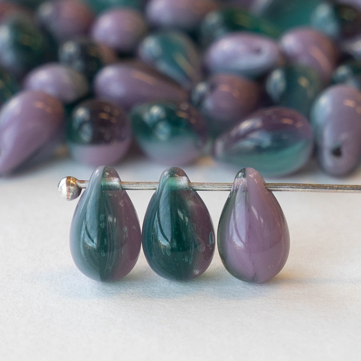 6x9mm Glass Teardrop Beads - Purple and Teal Mix - 60 Beads