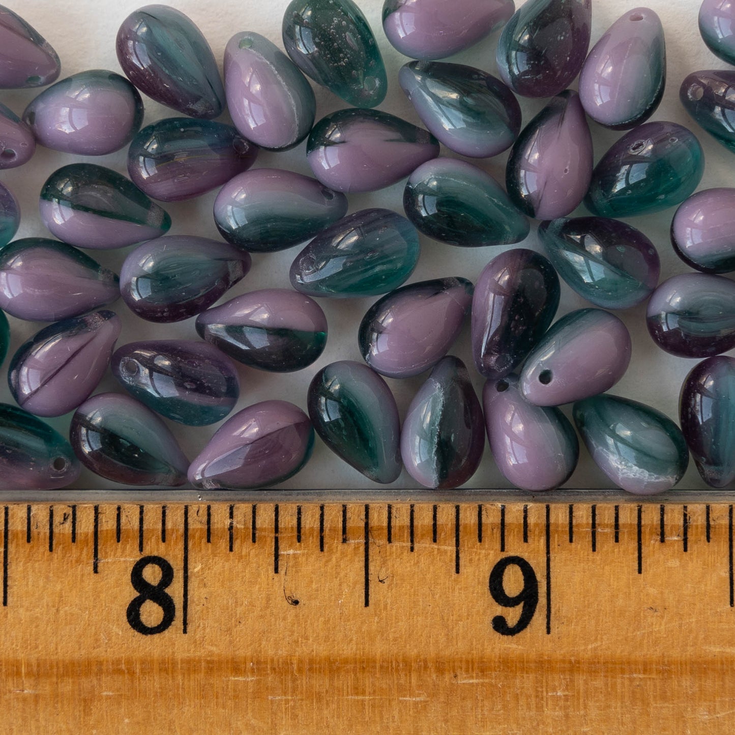 6x9mm Glass Teardrop Beads - Purple and Teal Mix - 60 Beads