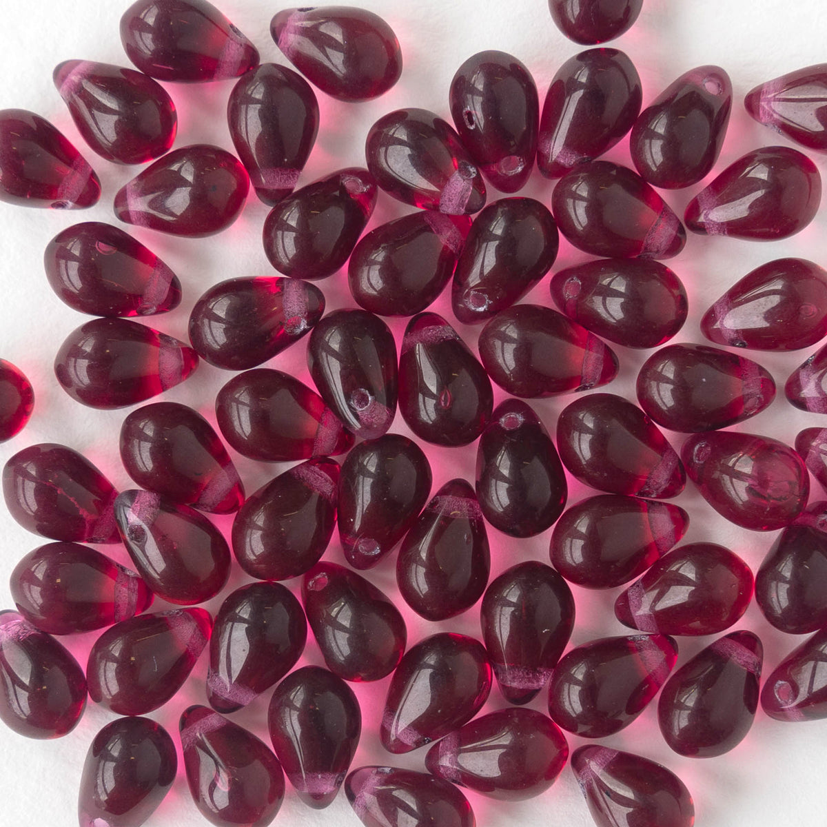 6x9mm Glass Teardrop Beads - Cranberry Red - 50 Beads – funkyprettybeads