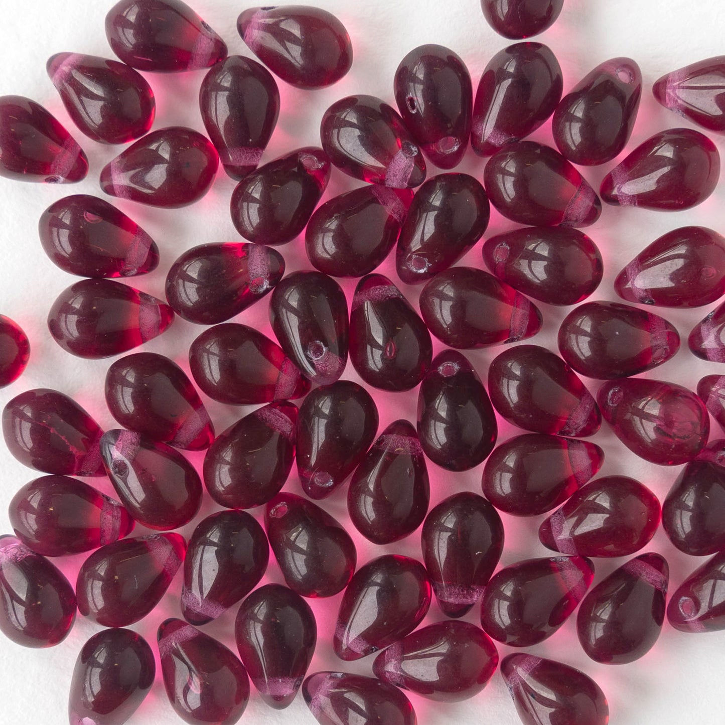 6x9mm Glass Teardrop Beads - Cranberry Red - 50 Beads