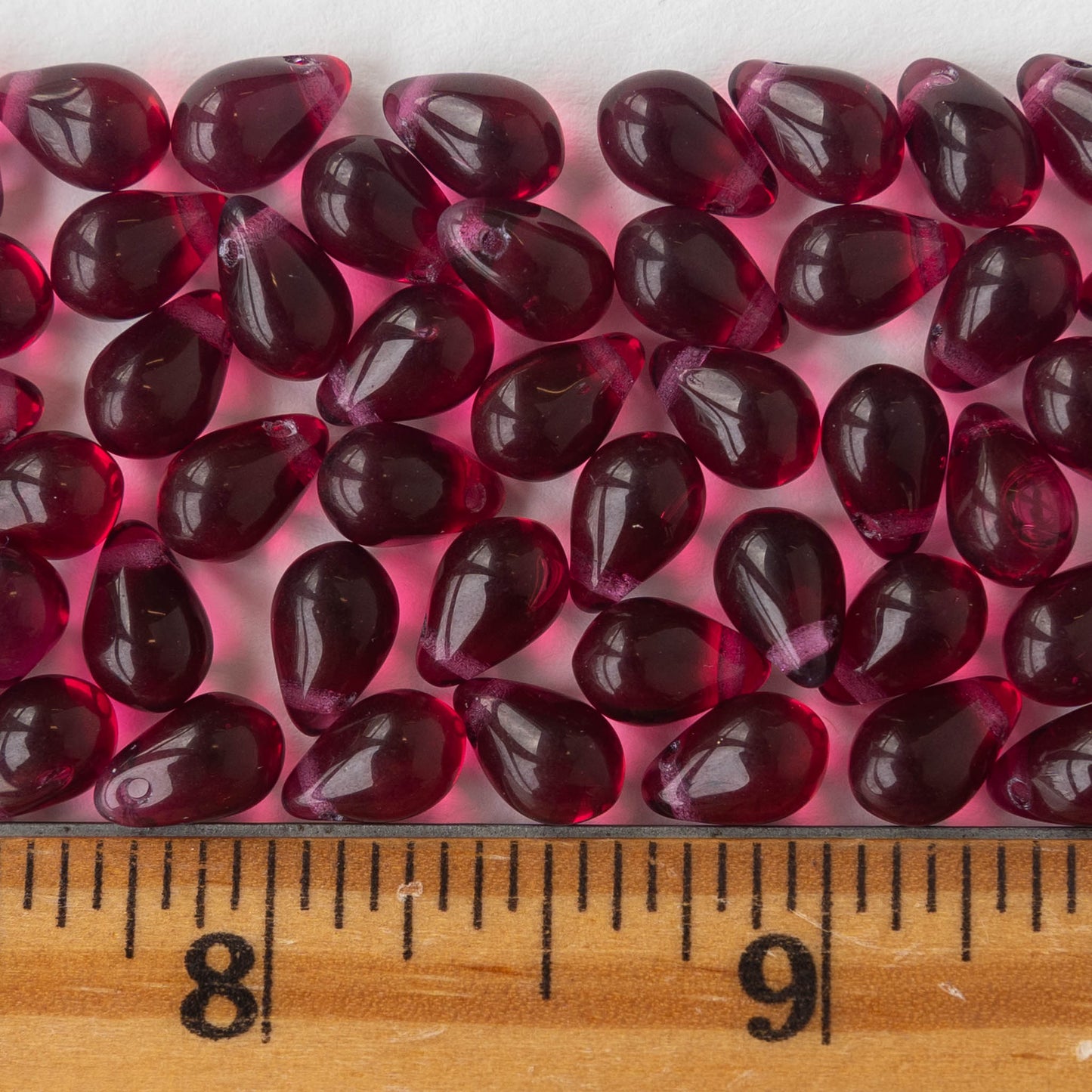 6x9mm Glass Teardrop Beads - Cranberry Red - 50 Beads