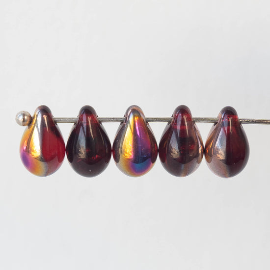 Load image into Gallery viewer, 6x9mm Glass Teardrop Beads - Red Marea - 50 Beads
