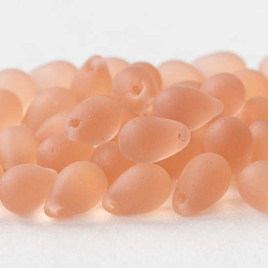 6x9mm Glass Teardrop Beads - Pink Rosaline Matte - 50 Beads