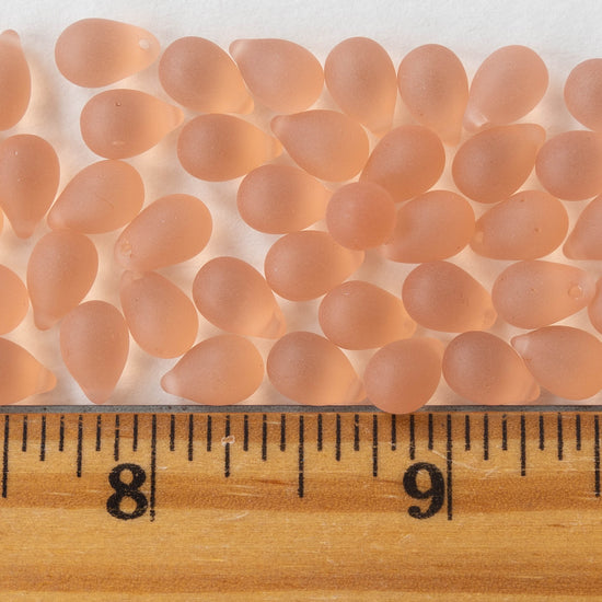 6x9mm Glass Teardrop Beads - Pink Rosaline Matte - 50 Beads