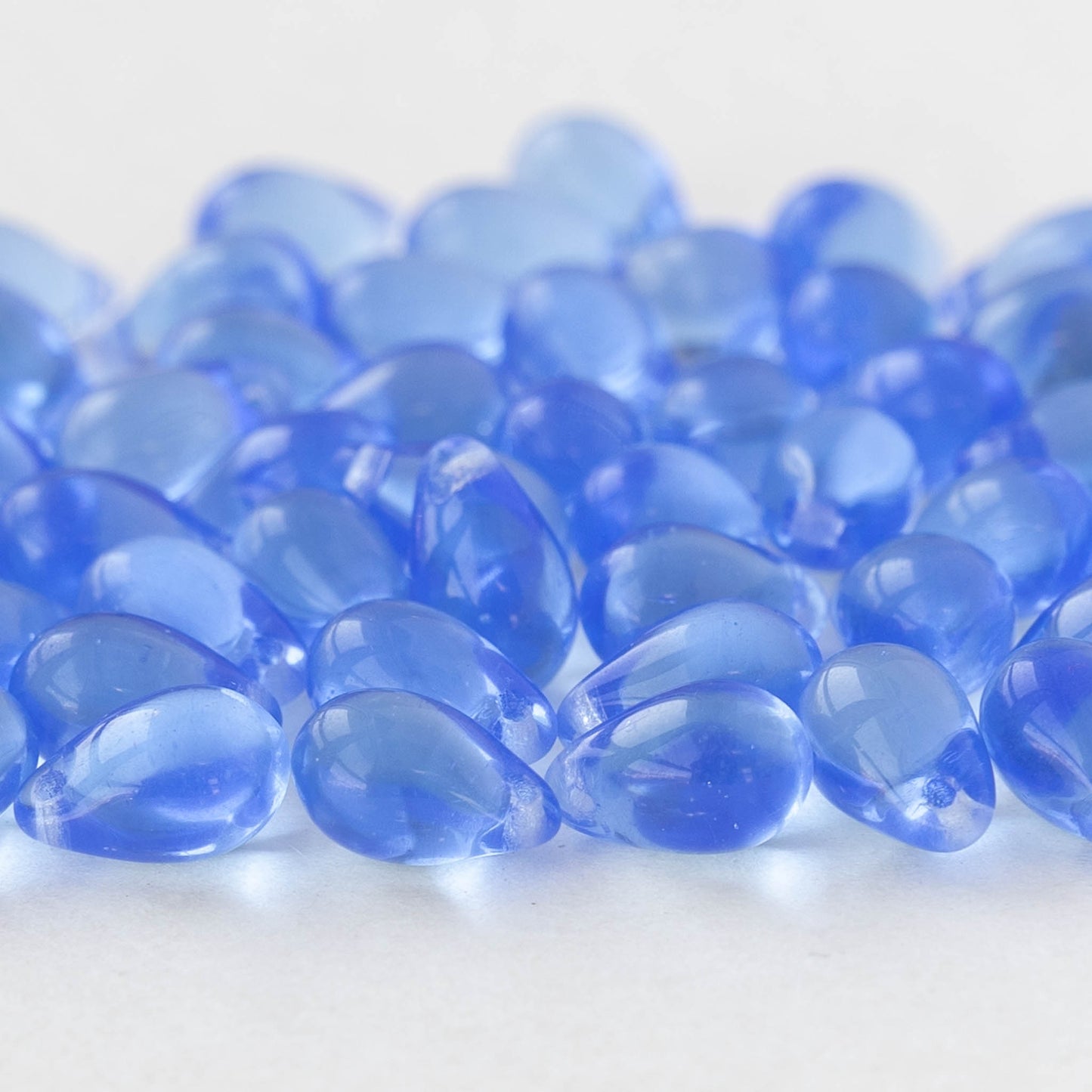 6x9mm Glass Teardrop Beads - Sapphire Blue - 50 Beads