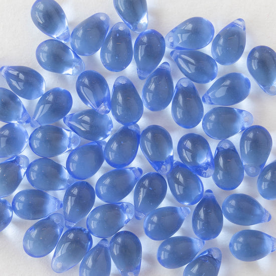 6x9mm Glass Teardrop Beads - Sapphire Blue - 50 Beads