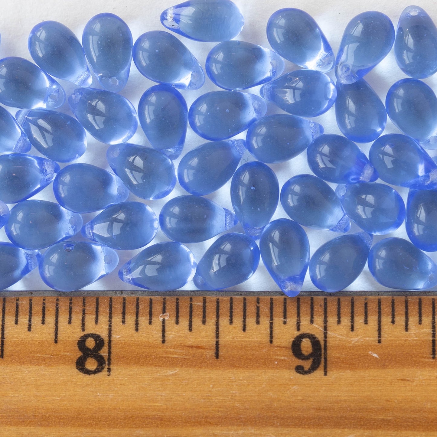 6x9mm Glass Teardrop Beads - Sapphire Blue - 50 Beads