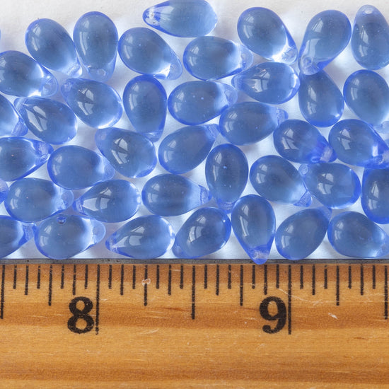 6x9mm Glass Teardrop Beads - Sapphire Blue - 50 Beads