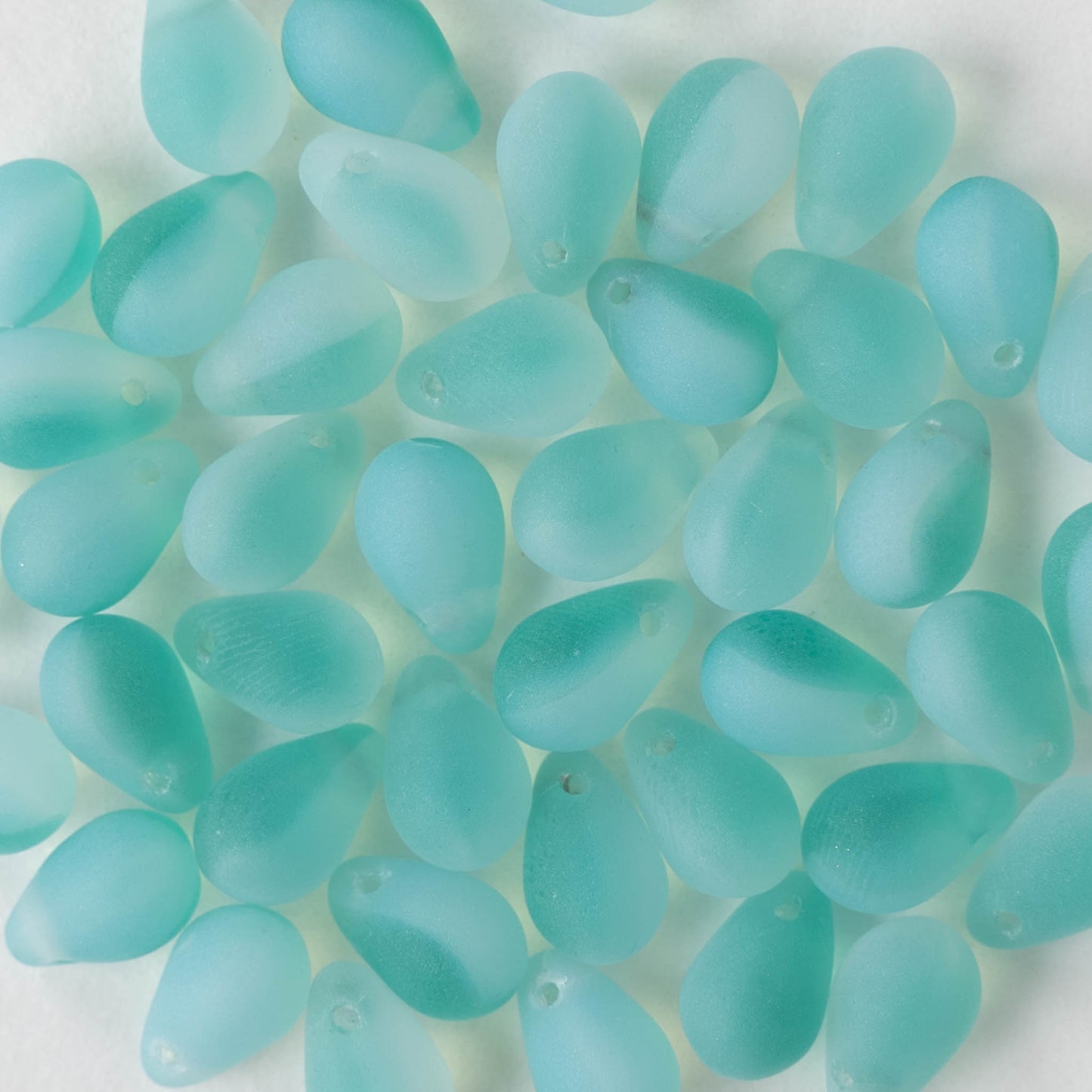 6x9mm Glass Teardrop Beads - Matte Seafoam Mix - 30 Beads