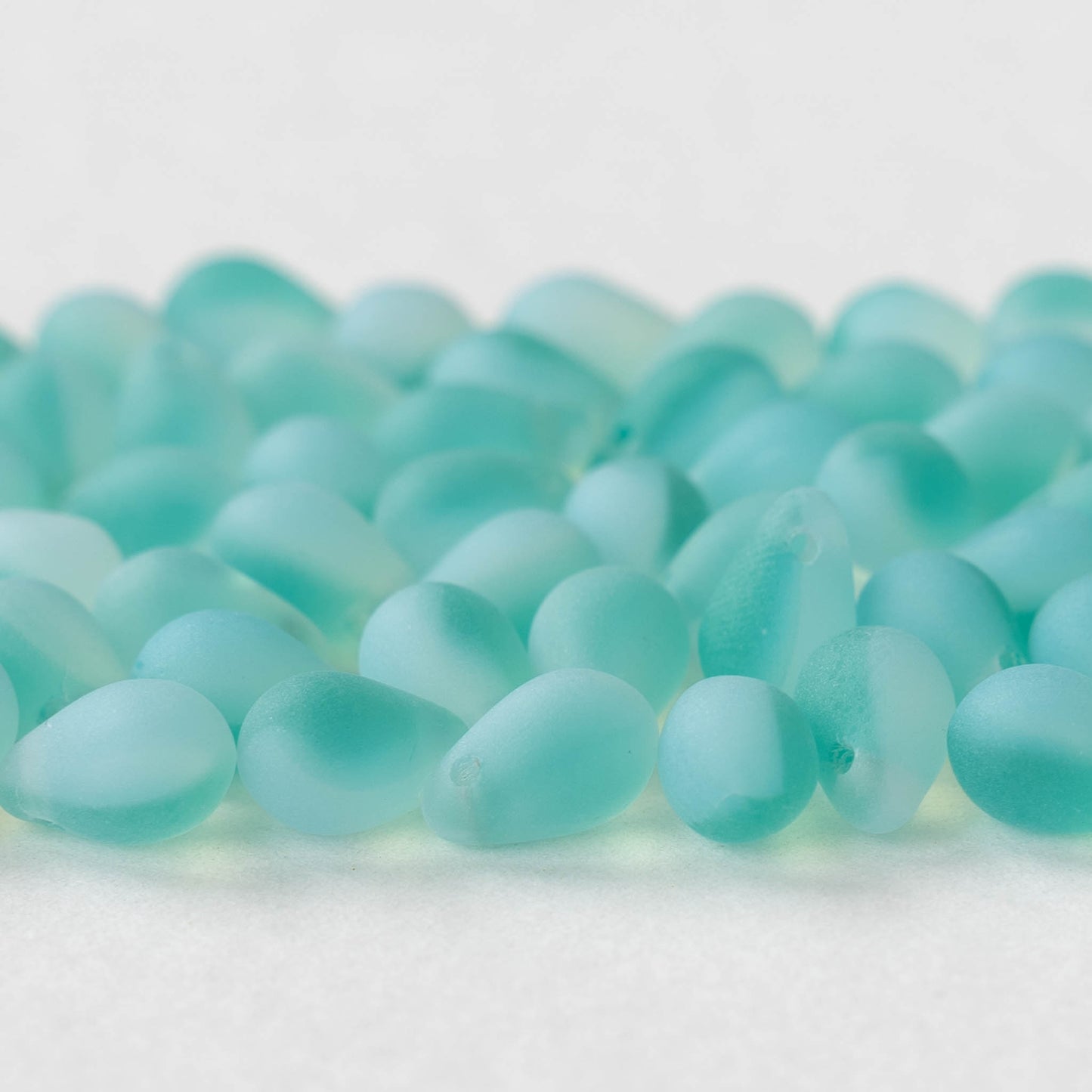 6x9mm Glass Teardrop Beads - Matte Seafoam Mix - 30 Beads