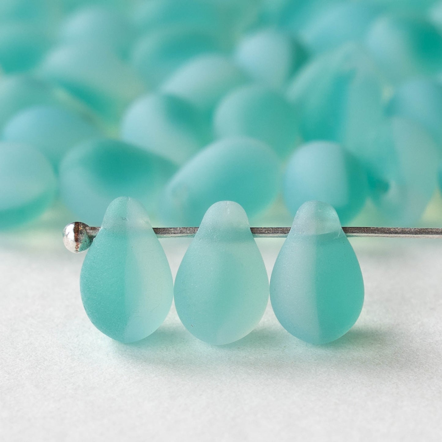 6x9mm Glass Teardrop Beads - Matte Seafoam Mix - 30 Beads