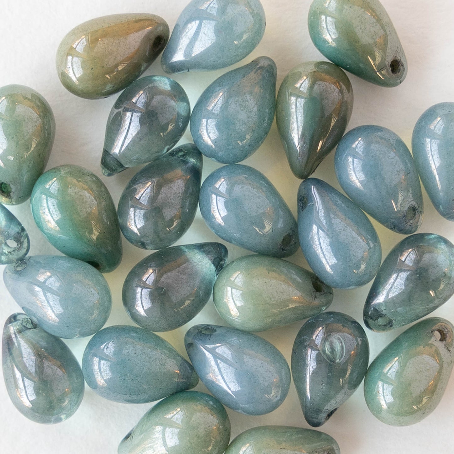 6x9mm Glass Teardrop Beads - Sky Blue Luster Mix - 25 Beads