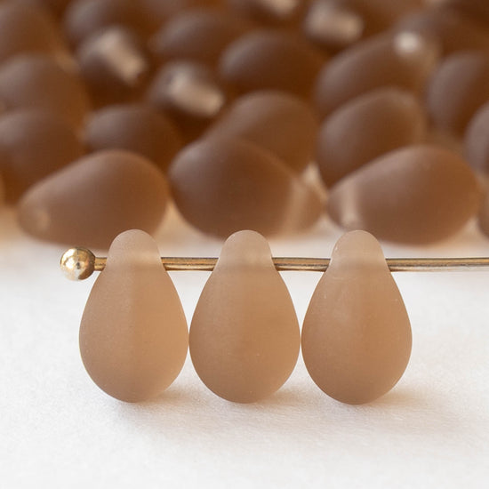 6x9mm Glass Teardrop Beads - Matte Smoky Topaz - 50 Beads