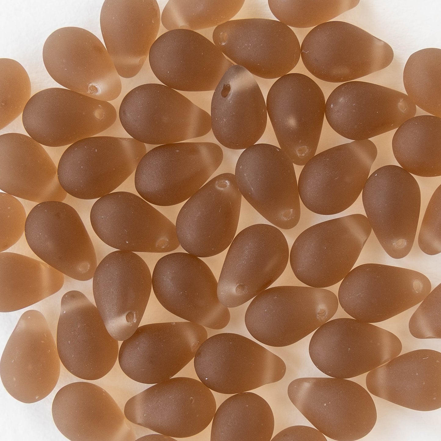 6x9mm Glass Teardrop Beads - Matte Smoky Topaz - 50 Beads