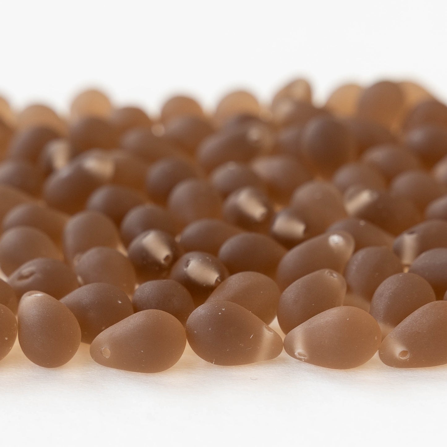 6x9mm Glass Teardrop Beads - Matte Smoky Topaz - 50 Beads