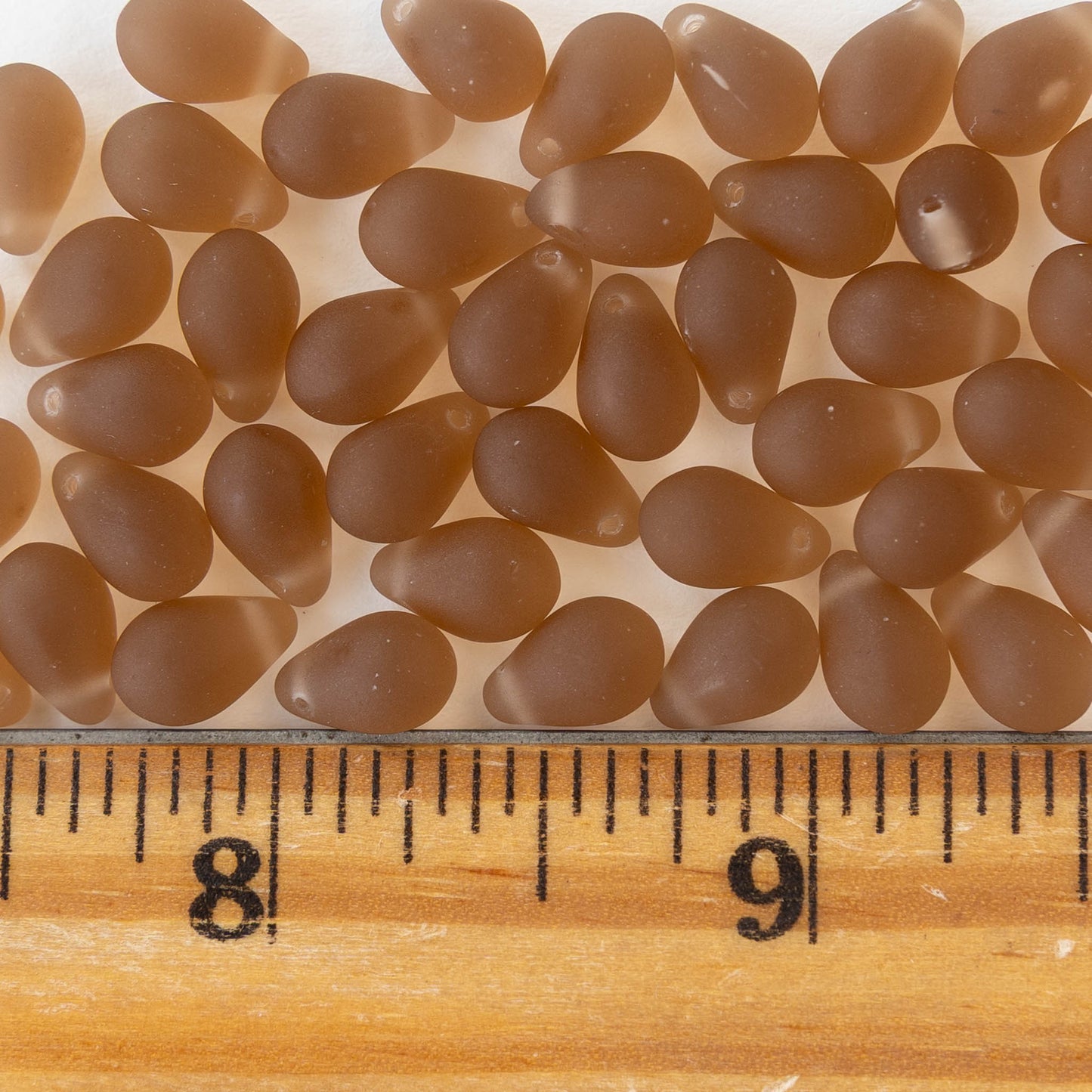 6x9mm Glass Teardrop Beads - Matte Smoky Topaz - 50 Beads