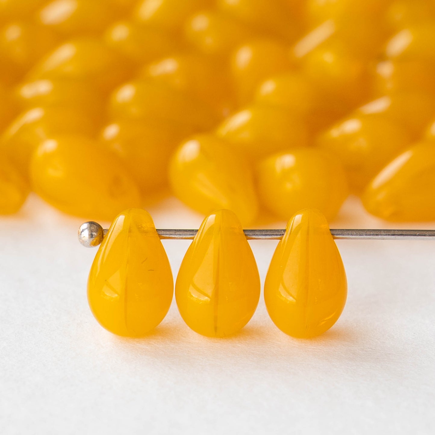 6x9mm Glass Teardrop Beads - Sunshine Yellow - 40 Beads