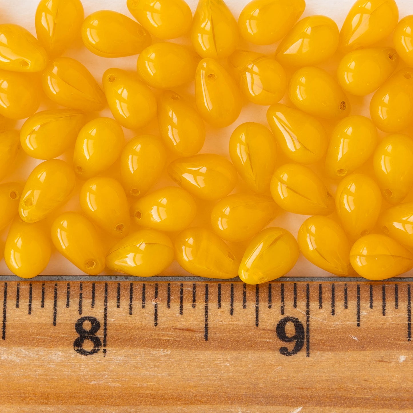 6x9mm Glass Teardrop Beads - Sunshine Yellow - 40 Beads