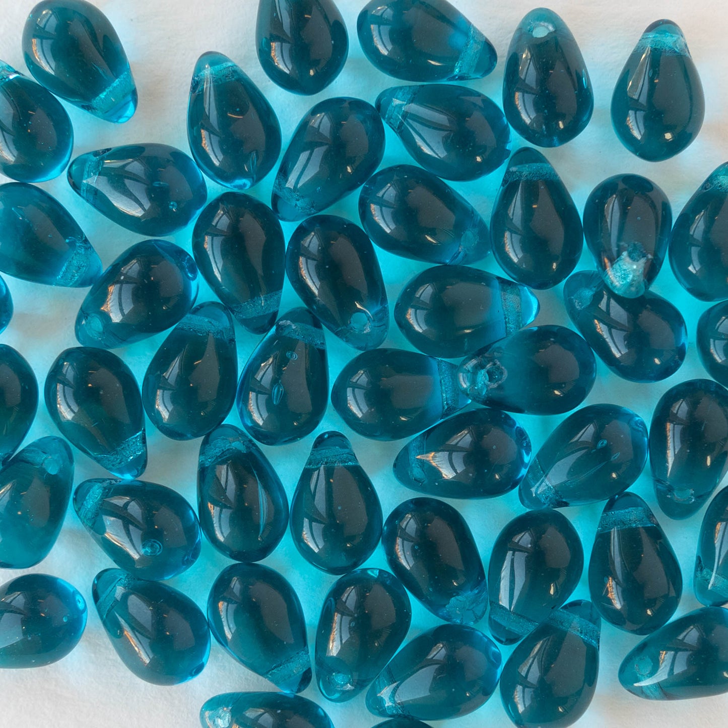 6x9mm Glass Teardrop Beads - Transparent Teal - 50 Beads