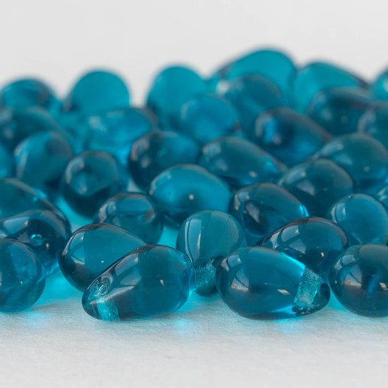 6x9mm Glass Teardrop Beads - Transparent Teal - 50 Beads