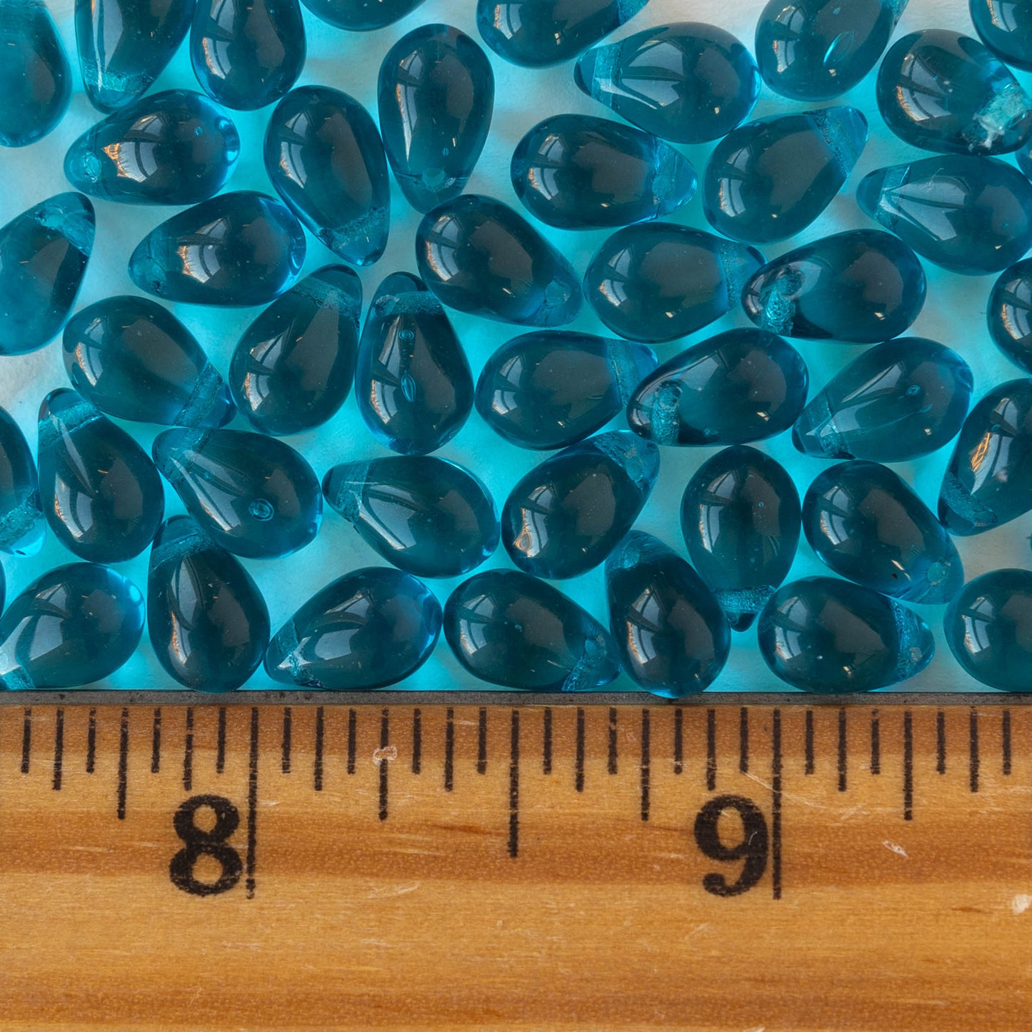 6x9mm Glass Teardrop Beads - Transparent Teal - 50 Beads